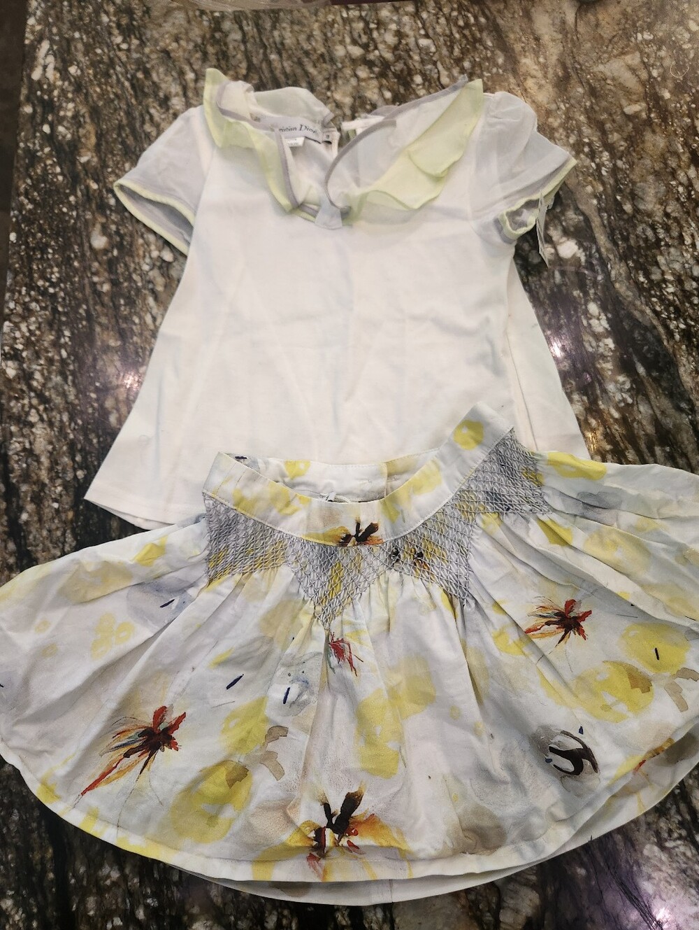 Dior Kids White Top with Yellow Floral Skirt Matching Set